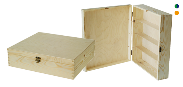 Holzkiste mit Klappdeckel für 4 Flaschen